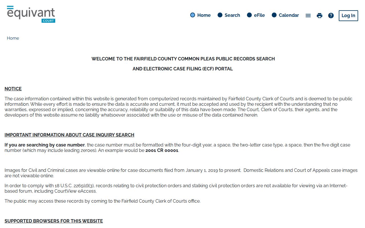 Violet Township residents directory Fairfield County Common Pleas case inquiry