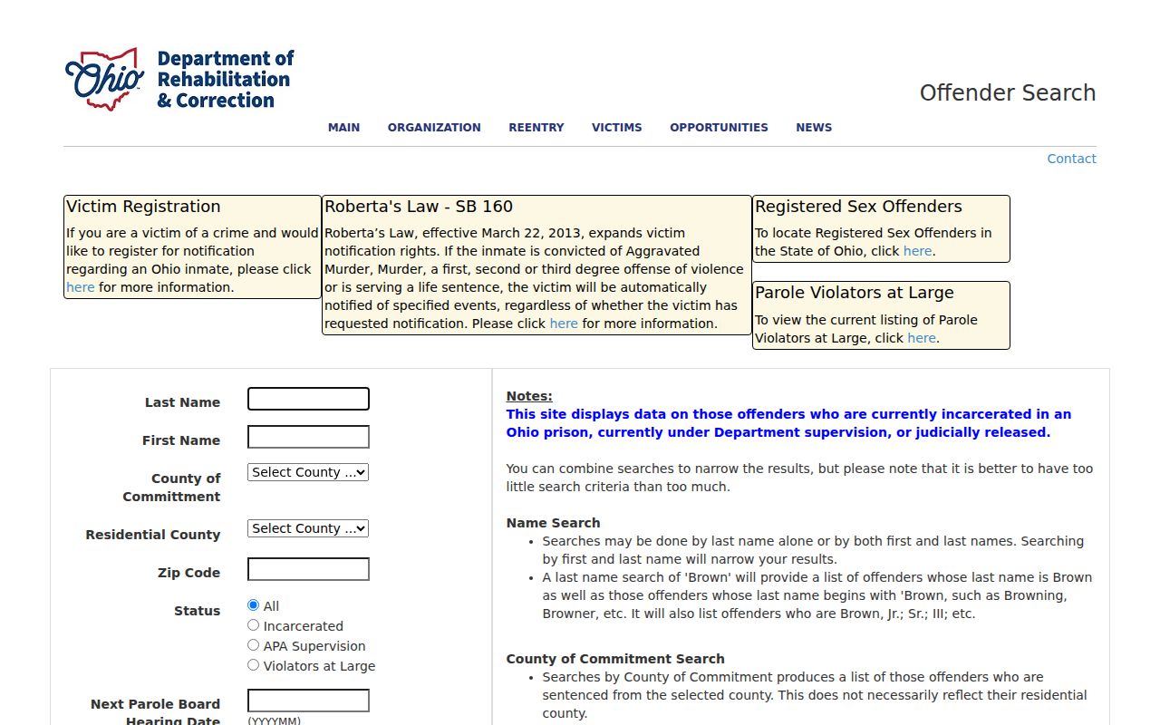 Violet Township residents directory Ohio offender search access screen