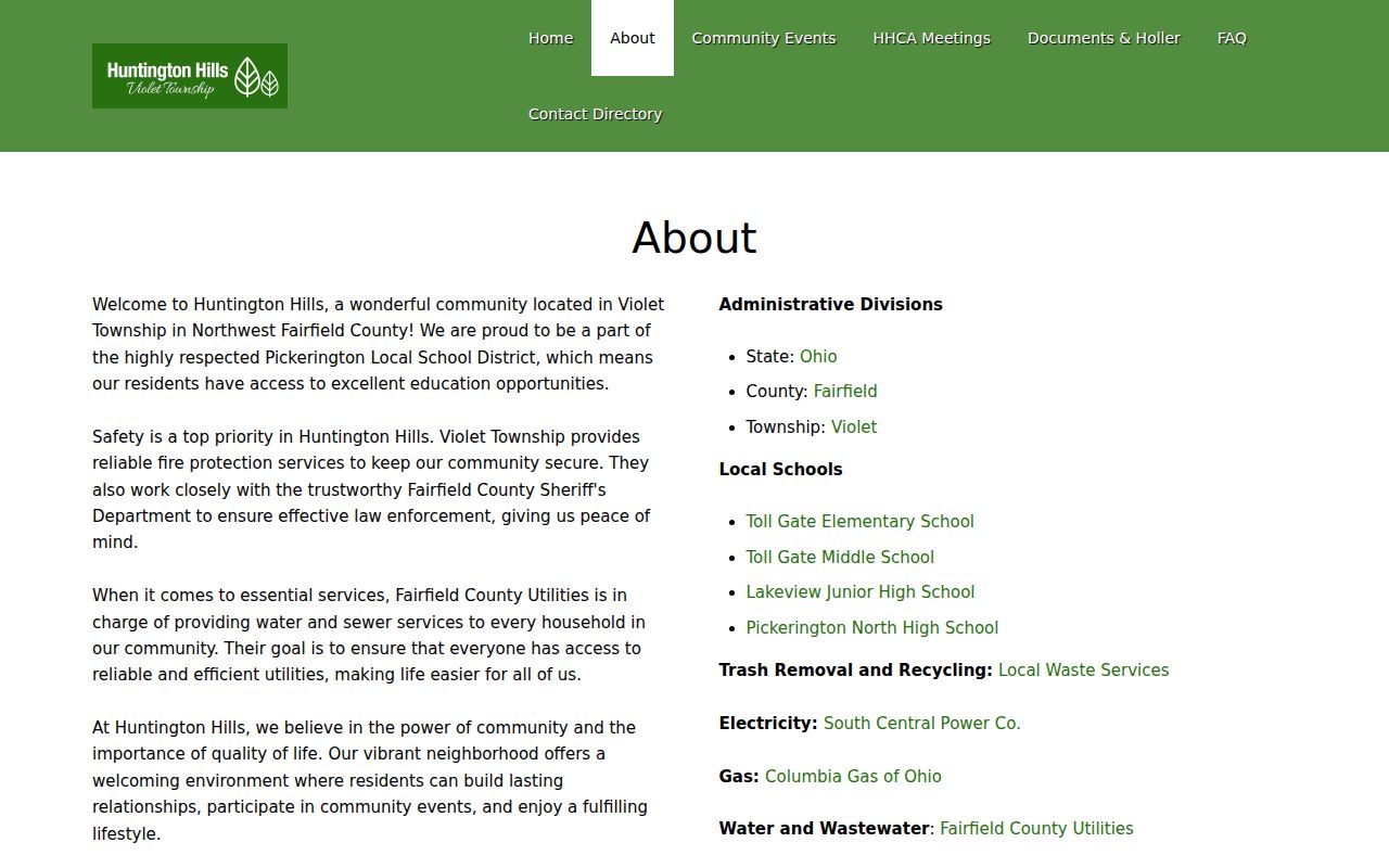 Violet Township neighbors Huntington Hills public community contact page