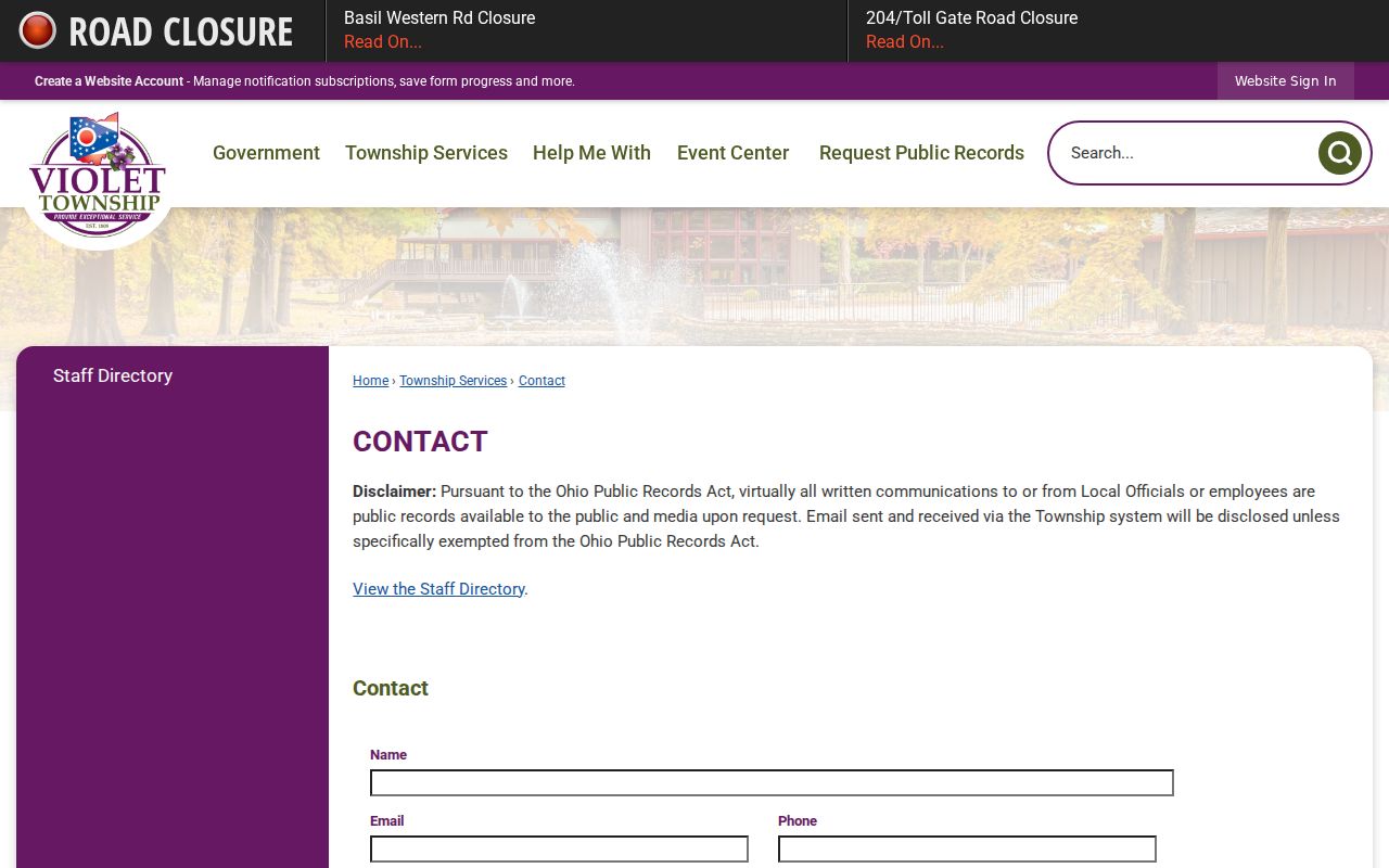 Violet Township neighbors public records contact information
