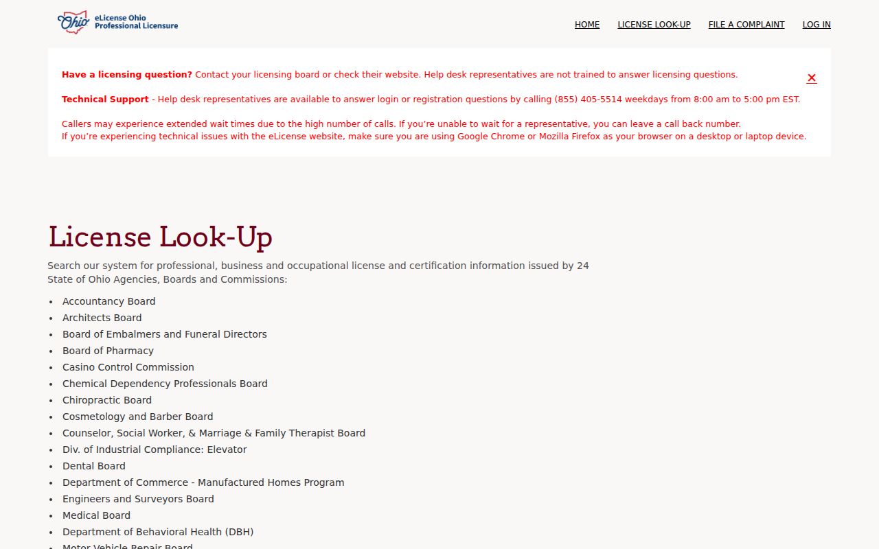 Violet Township resident lookup Ohio professional license verification