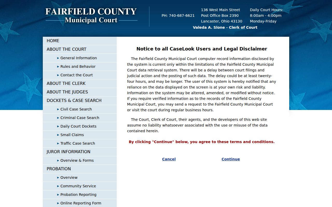Violet Township resident lookup Municipal Court CaseLook search fields