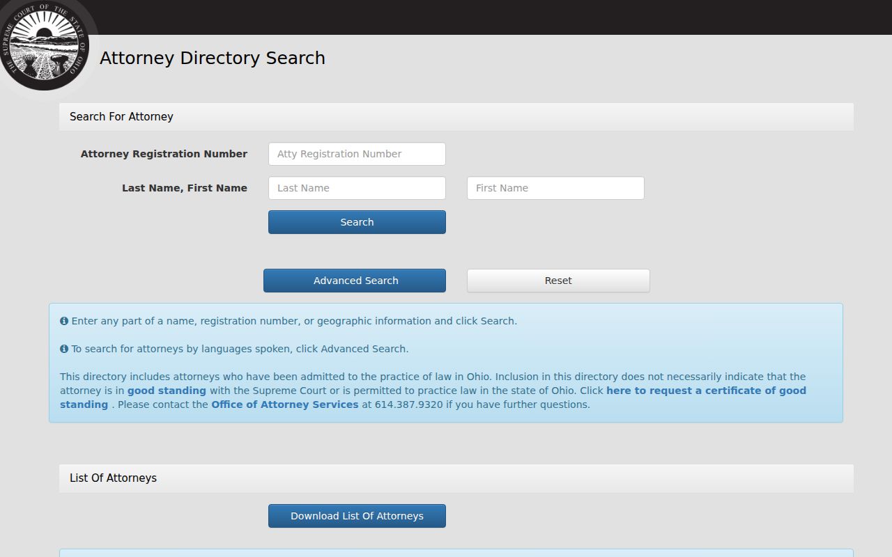 Violet Township resident lookup Ohio attorney search screen